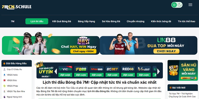 Lịch thi đấu 6 Lịch thi đấu Bóng Đá 7M